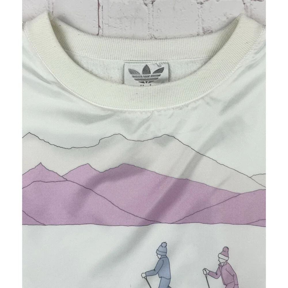 Vintage 80s Adidas AOP Skiing Ski Snow Winter Pink Nylon Sweatshirt Size Large L